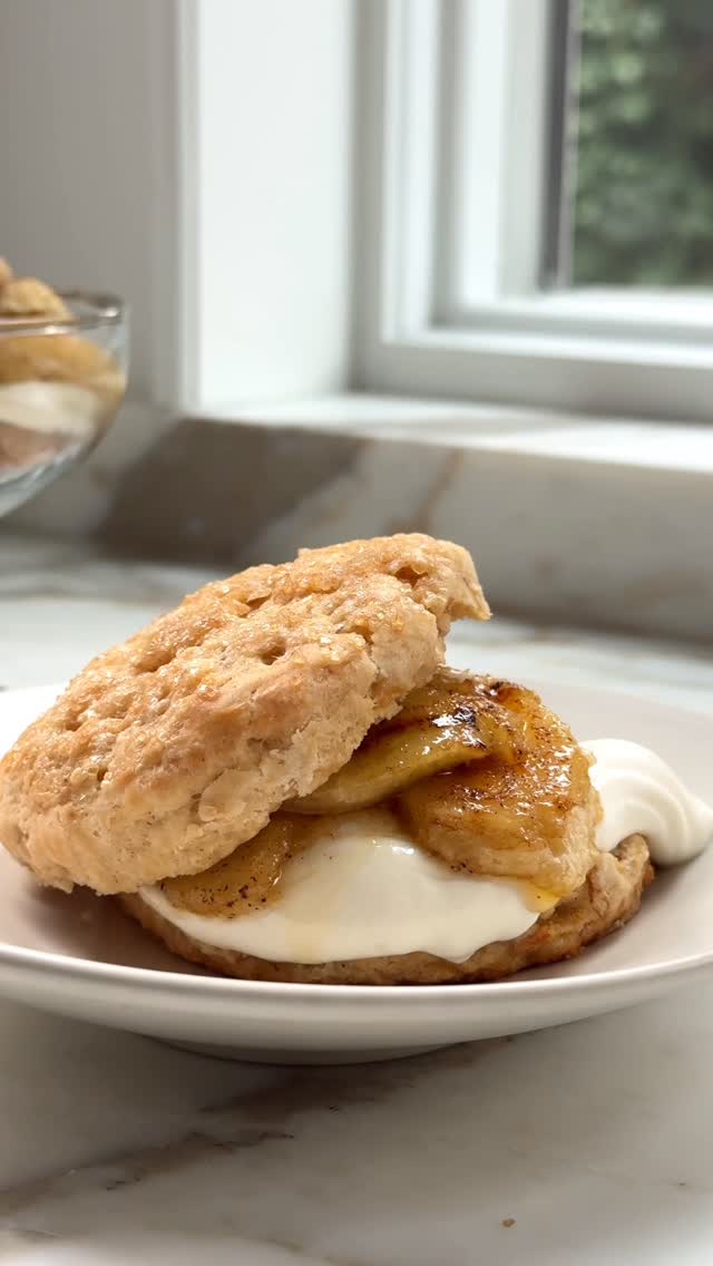 Instagram post by @justine_snacks for Icelandic Provisions. Caption reads: Brown sugar banana shortcakes - inspired by....