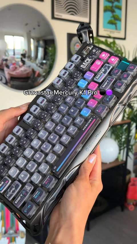 Instagram post by @meggziigames for GravaStar. Caption reads: [...] so this new Mercury Pro K1 Pro from....