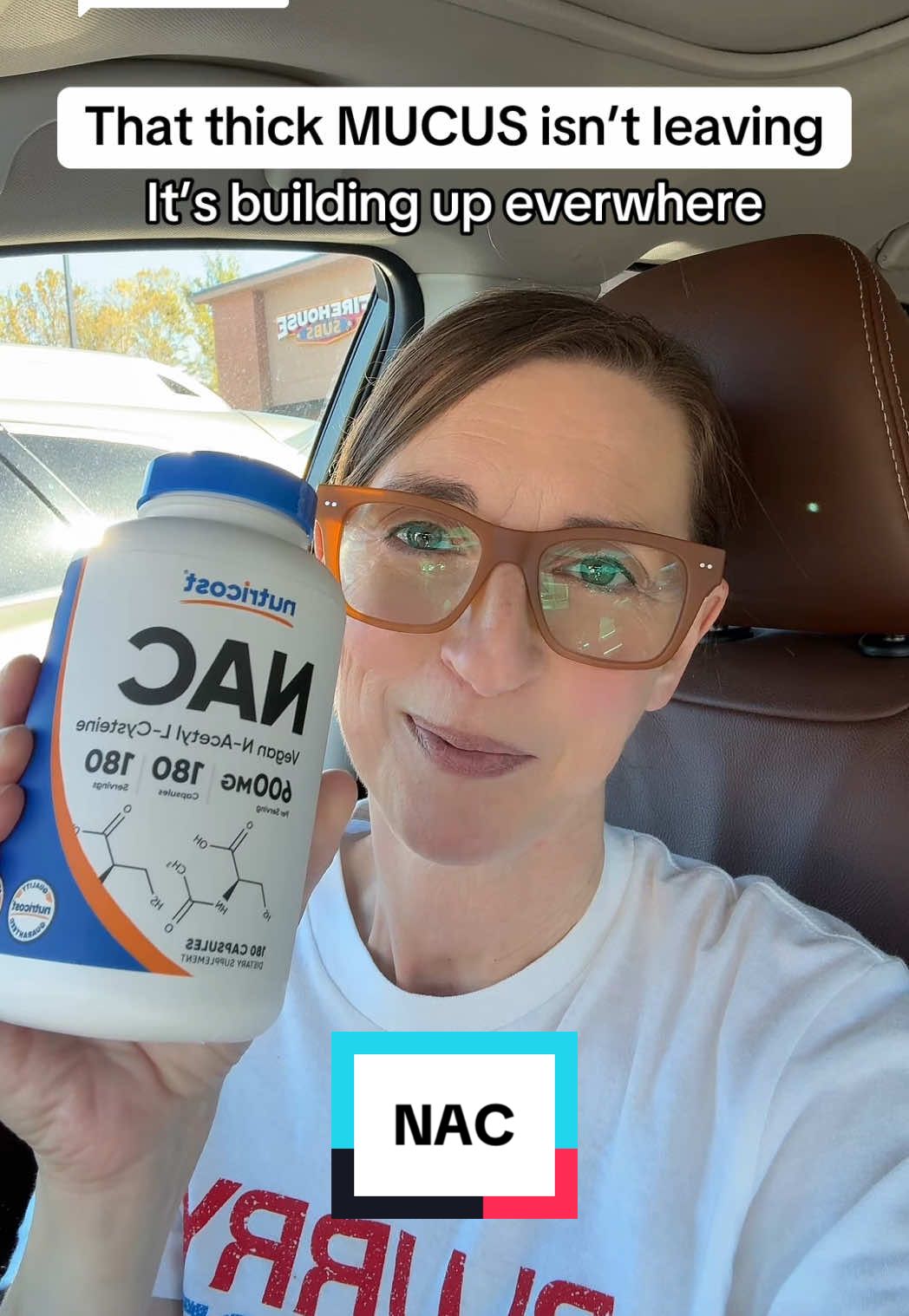 TikTok post by @themidlifewellness for Nutricost. Caption reads: Replying to @Izzy Nutricost N-Acetyl L-Cysteine....