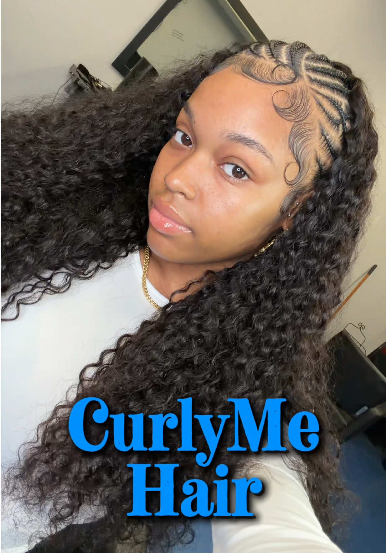 TikTok post by @gigi.toopretty for Curlyme. Caption reads: [...] hopped on the half wig wave boo?? Shop....