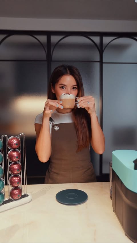 Instagram post by @chankimberly for Nespresso. Caption reads: [...] on your cup 😂 *Starbucks®️ coffee for....