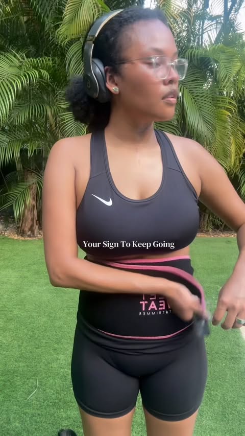 Instagram post by @racquelmona_ for Sweet Sweat. Caption reads: Then vs. now 🤍 Sweet Sweat band has been riding....