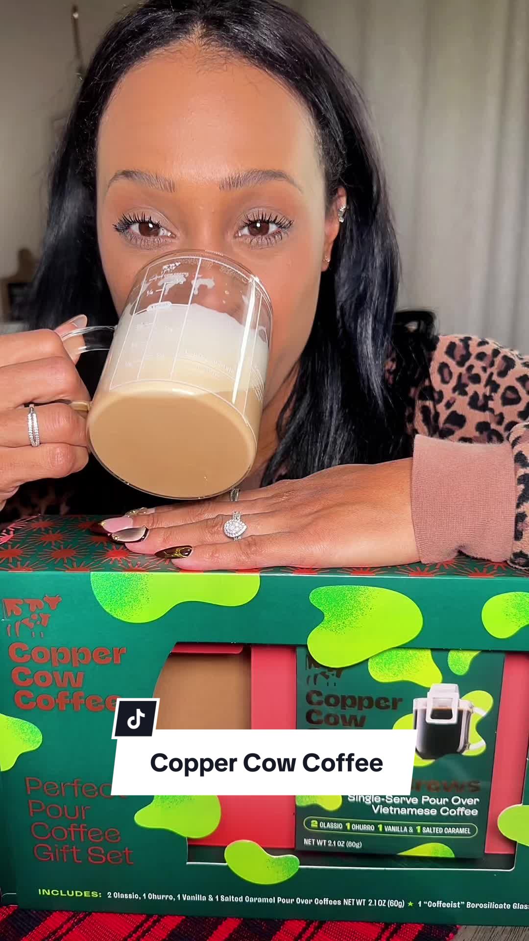 TikTok post by @chantel.lee.lace for Copper Cow Coffee. Caption reads: [...] perfect gift for a coffee lover! @Copper Cow....