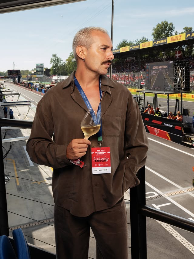 Instagram post by @robertoderosa for Moët & Chandon. Caption reads: #adv In my f1 world in my fav country 🏎️🏁Monza....
