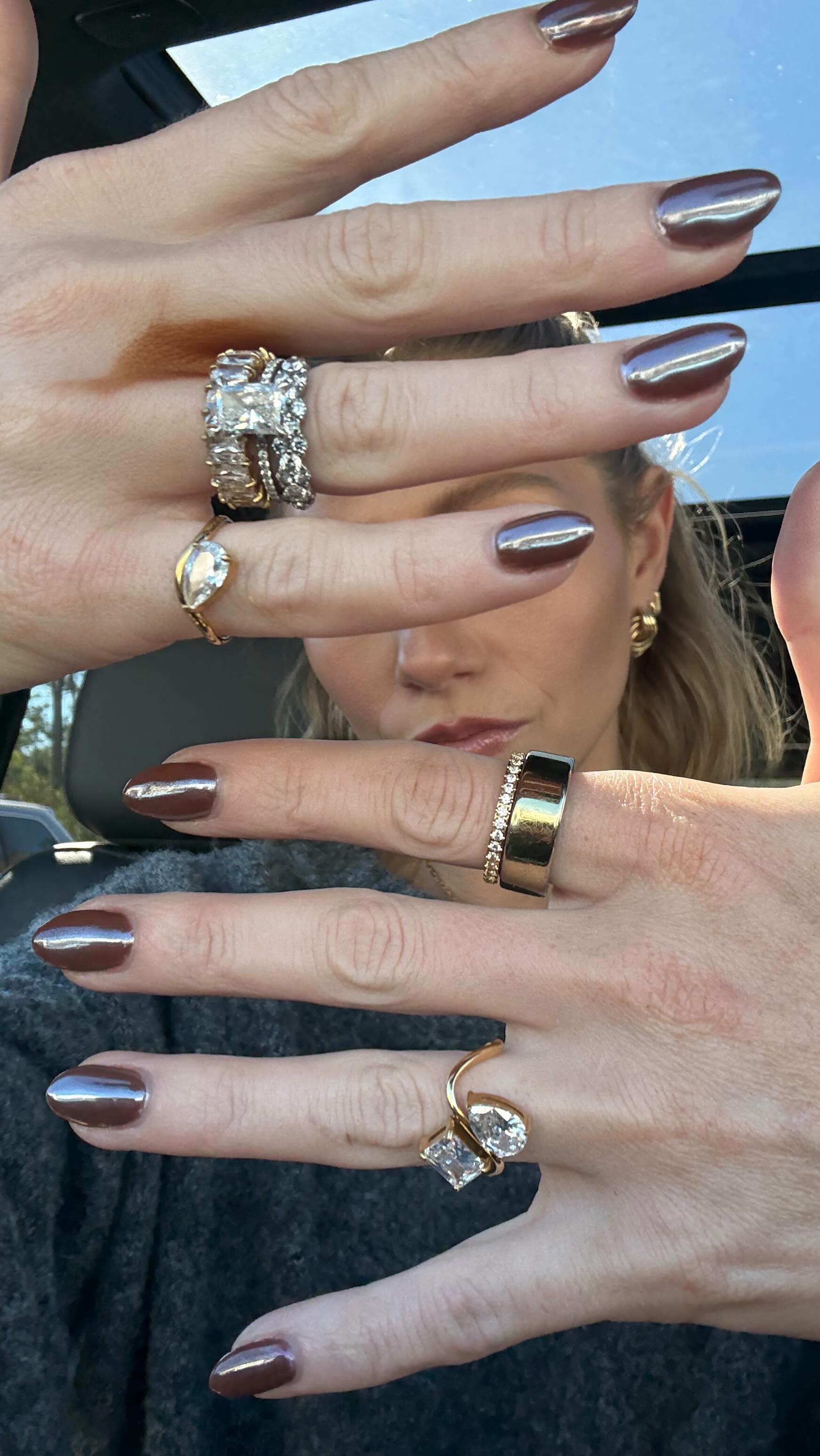 Instagram post by @gabbynoto for Indigo Lune. Caption reads: New nails and a new ring stack!! @indigolune 

I....