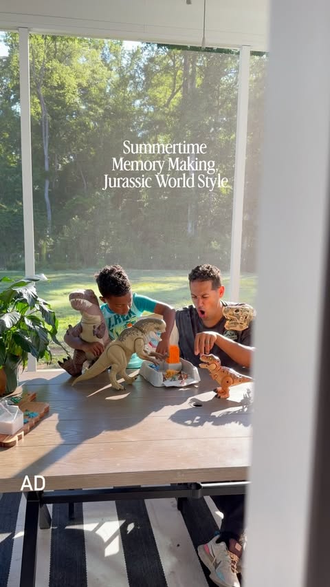 Instagram post by @occasions.byshakira for Jurassic World. Caption reads: 🦖☀️ Summer memories, Jurassic World style! #AD....