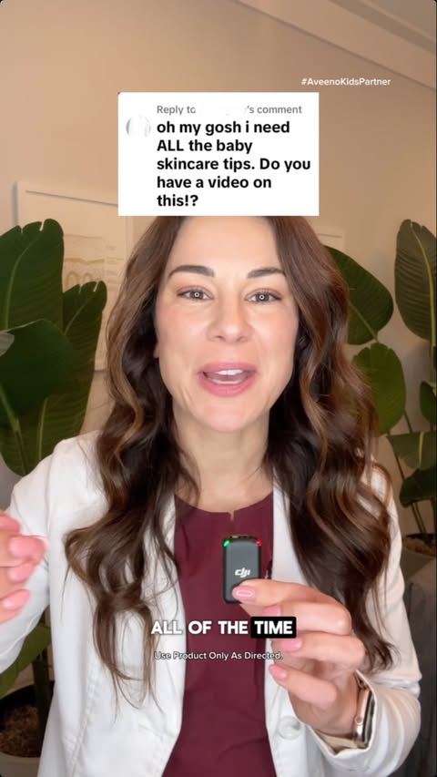 Instagram post by @dermguru for AVEENO Baby. Caption reads: [...] as a mom myself. I love love love the....