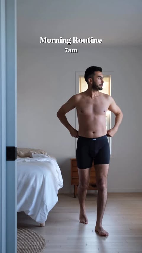 Instagram post by @mrkbay for SAXX Underwear. Caption reads: From restful nights to active days, @saxxunderwear....