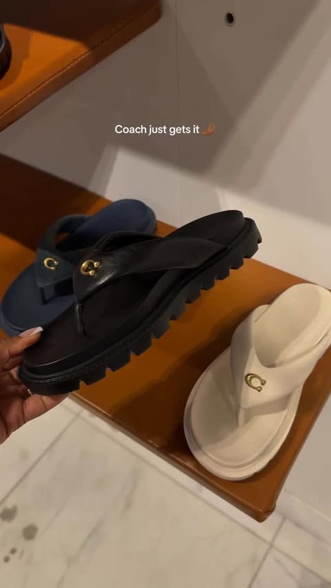 Instagram post by @karimassalesisterss for Coach. Caption reads: New Coach slippers ✨ @coach #coach #coachny [...].