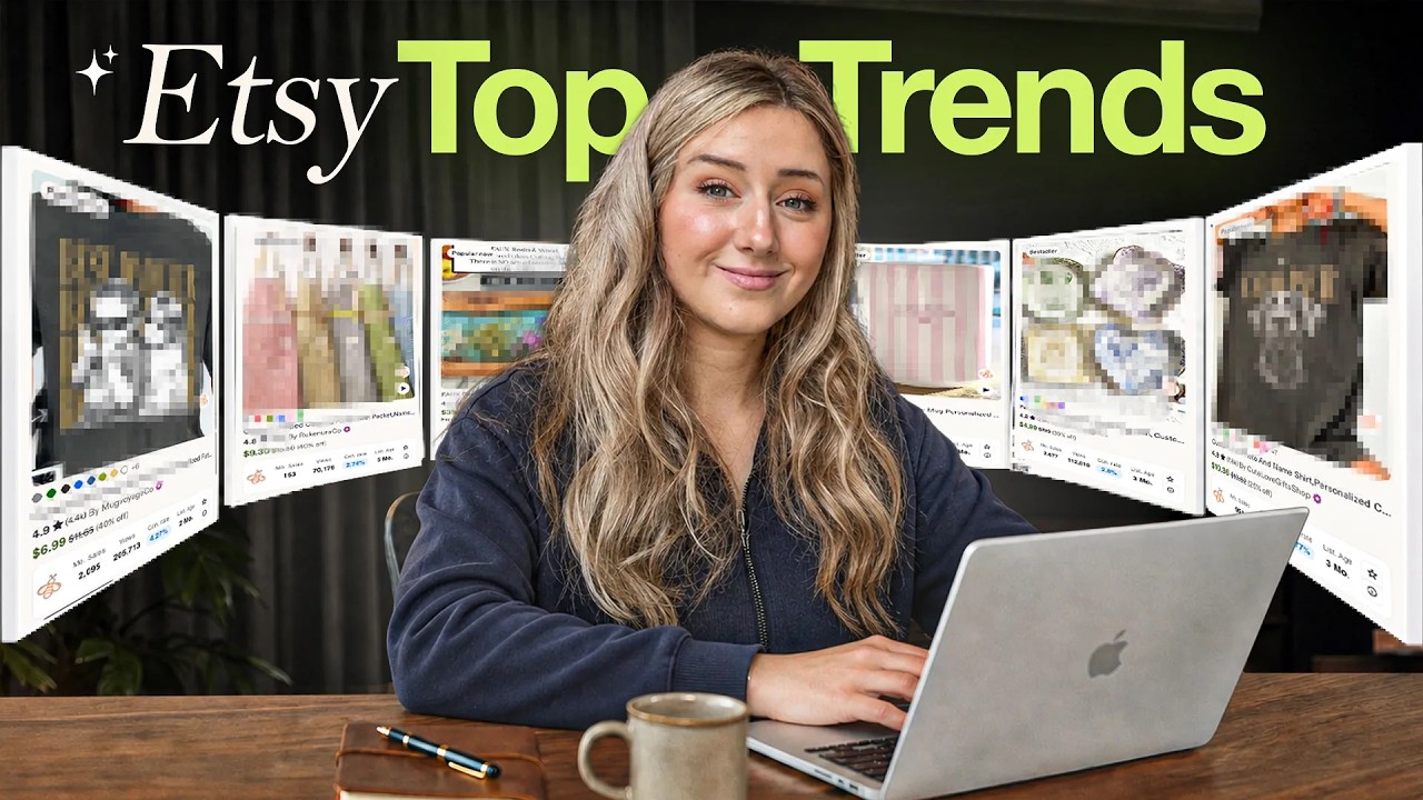 YouTube post by @itsheatherstudio for Kittl. Caption reads: 12 HIGHLY PROFITABLE Trends DOMINATING Etsy (You....