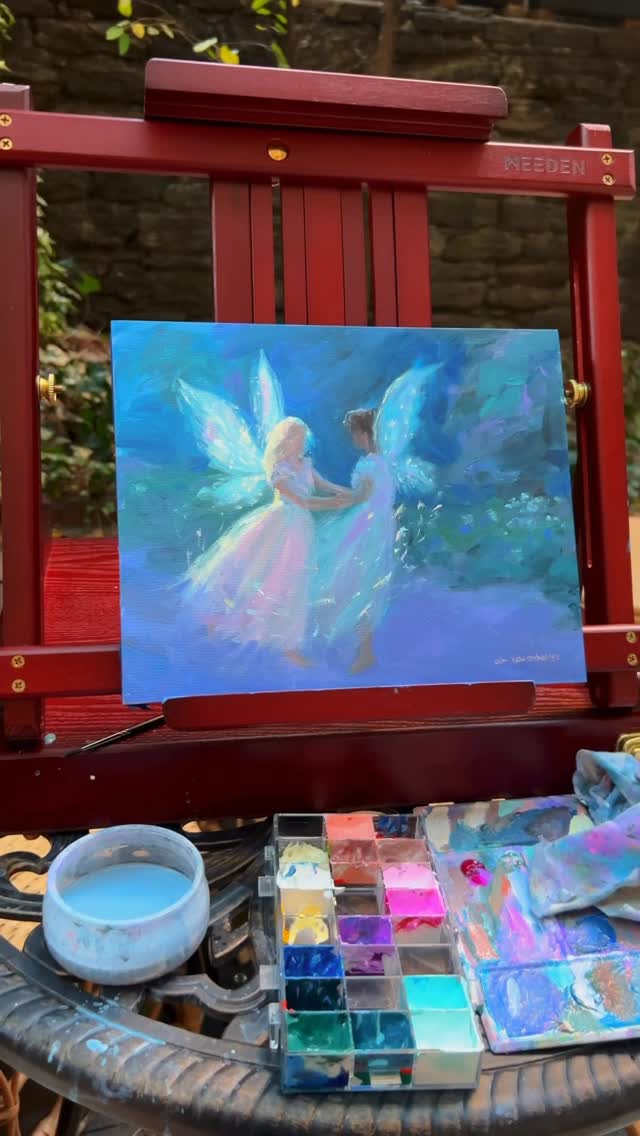 Instagram post by @erinkatearcher for MEEDEN ART. Caption reads: really enjoyed working on this tabletop easel from....