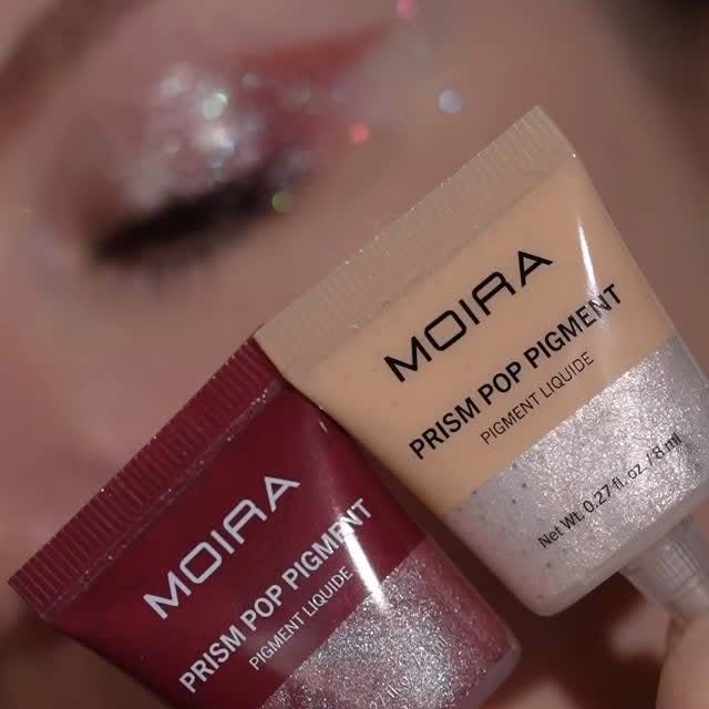 Instagram post by @badtothebrow for MOIRA BEAUTY. Caption reads: Sugar Plum and Cuddle Cloud Prism Pop Pigments*....