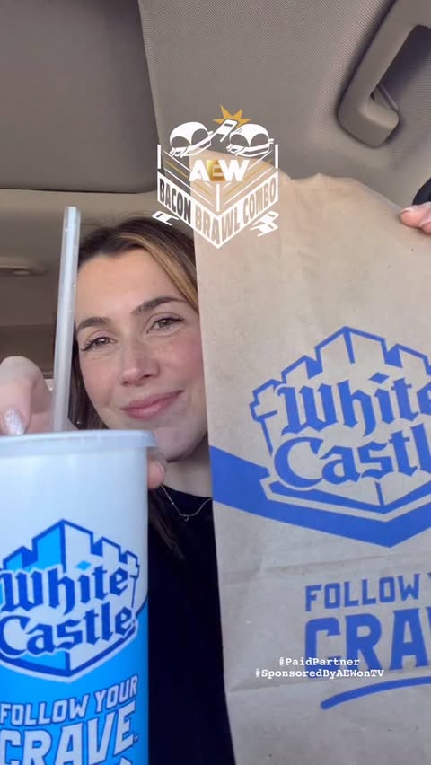 Instagram post by @jennaheats for White Castle. Caption reads: [...] the @aew Bacon Brawl combo meal at....
