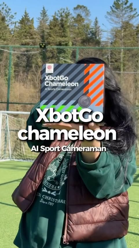 Instagram post by @nanuka_gedenidze for XbotGo. Caption reads: Meet the XbotGo Chameleon – your personal AI....