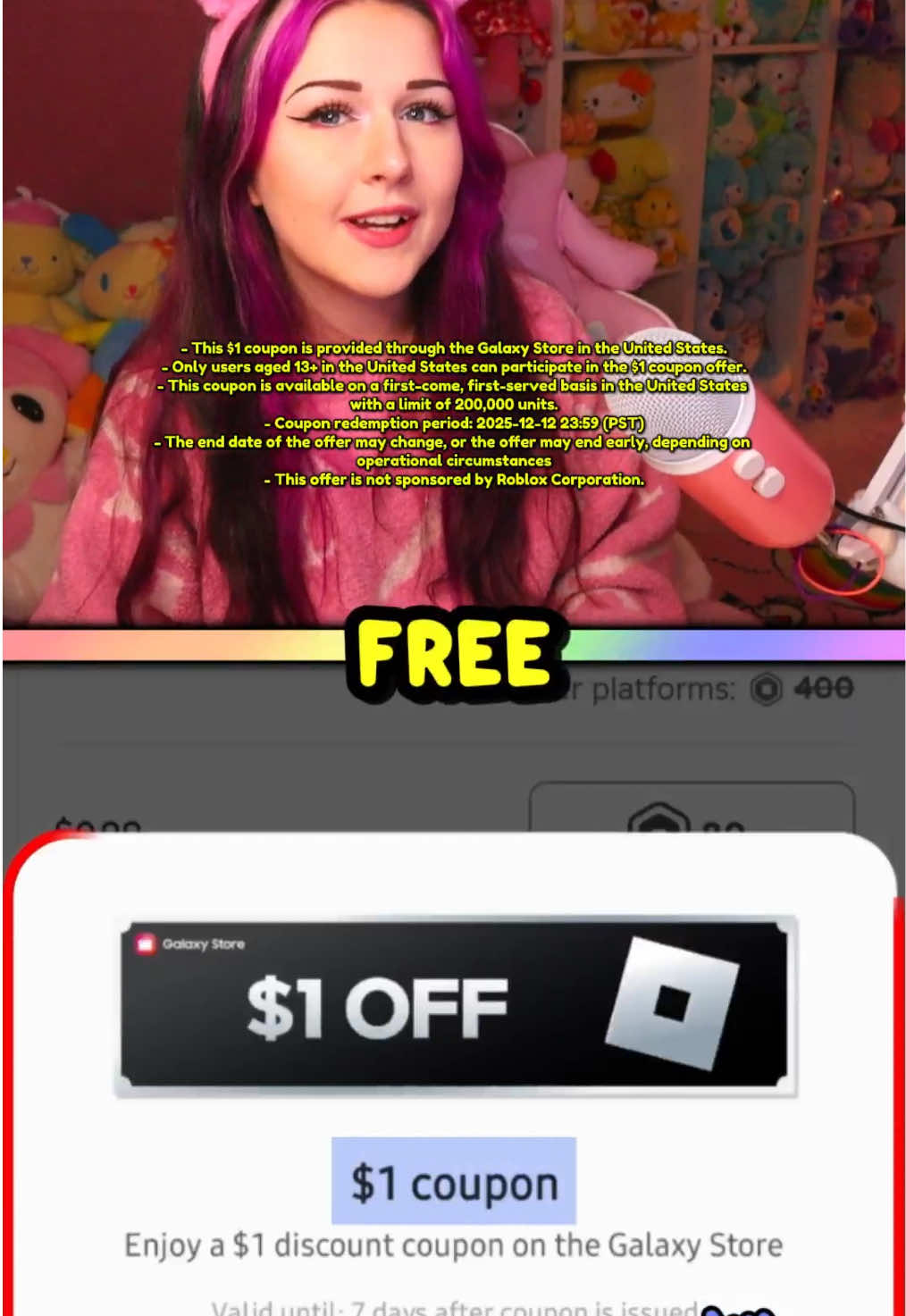 TikTok post by @callmehhaley for Roblox. Caption reads: [...] Gamepasses 😍  Galaxy users, get your $1....