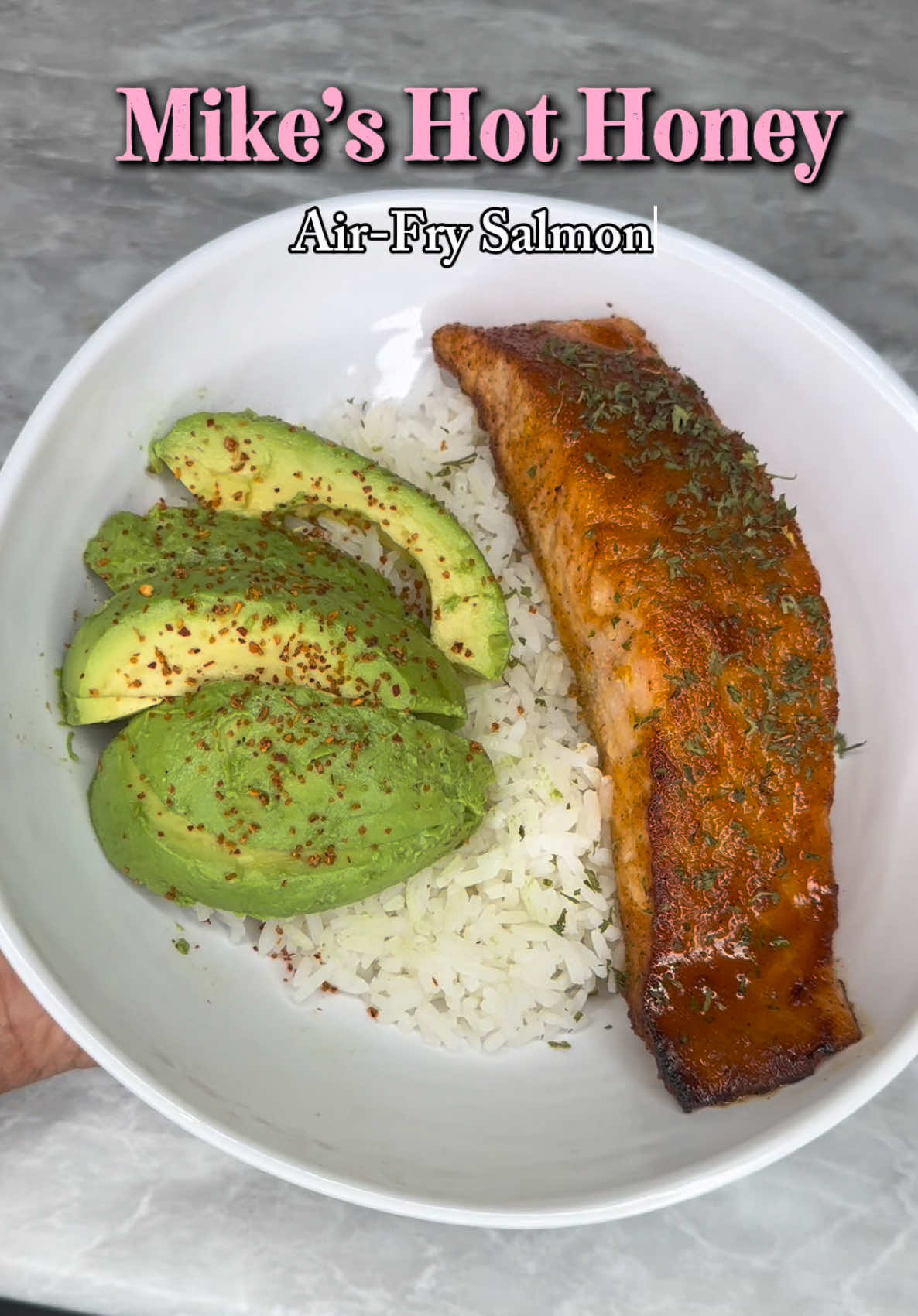 TikTok post by @fitwithshika for Mike's Hot Honey. Caption reads: Mikes Hot Honey Air Fry Salmon @Mike’s Hot Honey....