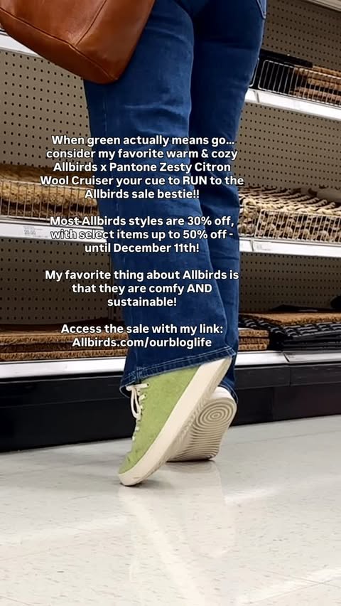 Instagram post by @our.blog.life for Allbirds. Caption reads: 👀Whether you missed out on Black Friday or just....