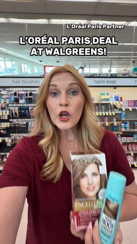 Instagram post by @txfrugalfinds for Walgreens. Caption reads: [...] deal for @lorealparis hair color at....