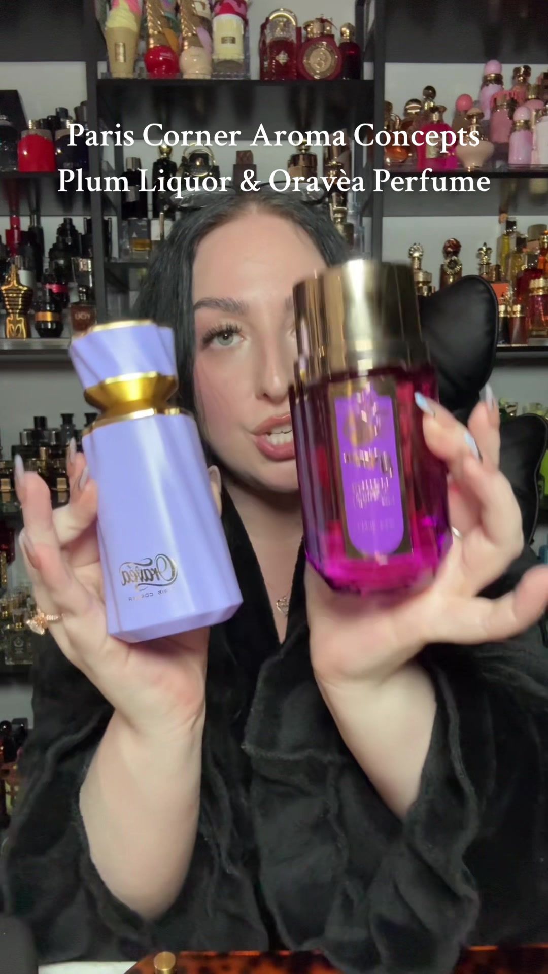 TikTok post by @itsari_b for Aroma Concepts. Caption reads: [...] #oravea #plumliquor #perfumereview....