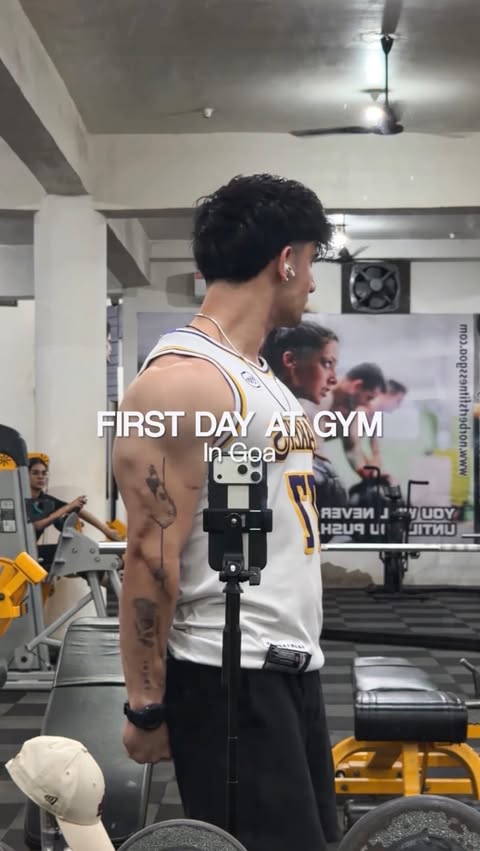 Instagram post by @adityaa.rawatt for Big Muscles Nutrition. Caption reads: POV: You land in Goa and head straight to the gym....