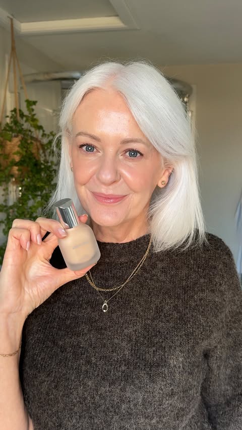 Instagram post by @embracingfifty for Haus Labs. Caption reads: Ad. I love the way the @hauslabs  foundation looks....