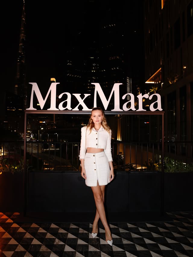 Instagram post by @alessia.merzlova for Max Mara. Caption reads: Beautiful night with @maxmara 🤍 #maxmara....