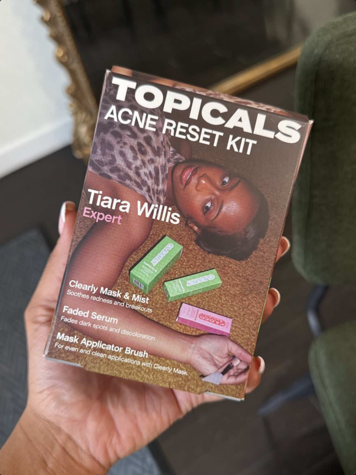 TikTok post by @thetiarawillis for TOPICALS. Caption reads: ✨ it’s LOCK-IN season ✨ my Acne Reset Kit with....