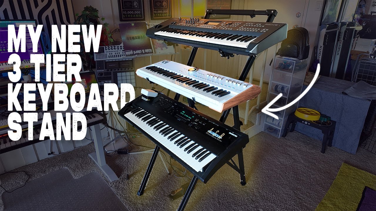 YouTube post by @Sarah2ill for Safari Pedals. Caption reads: Gator Frameworks 3-Tier Keyboard Stand Review |....