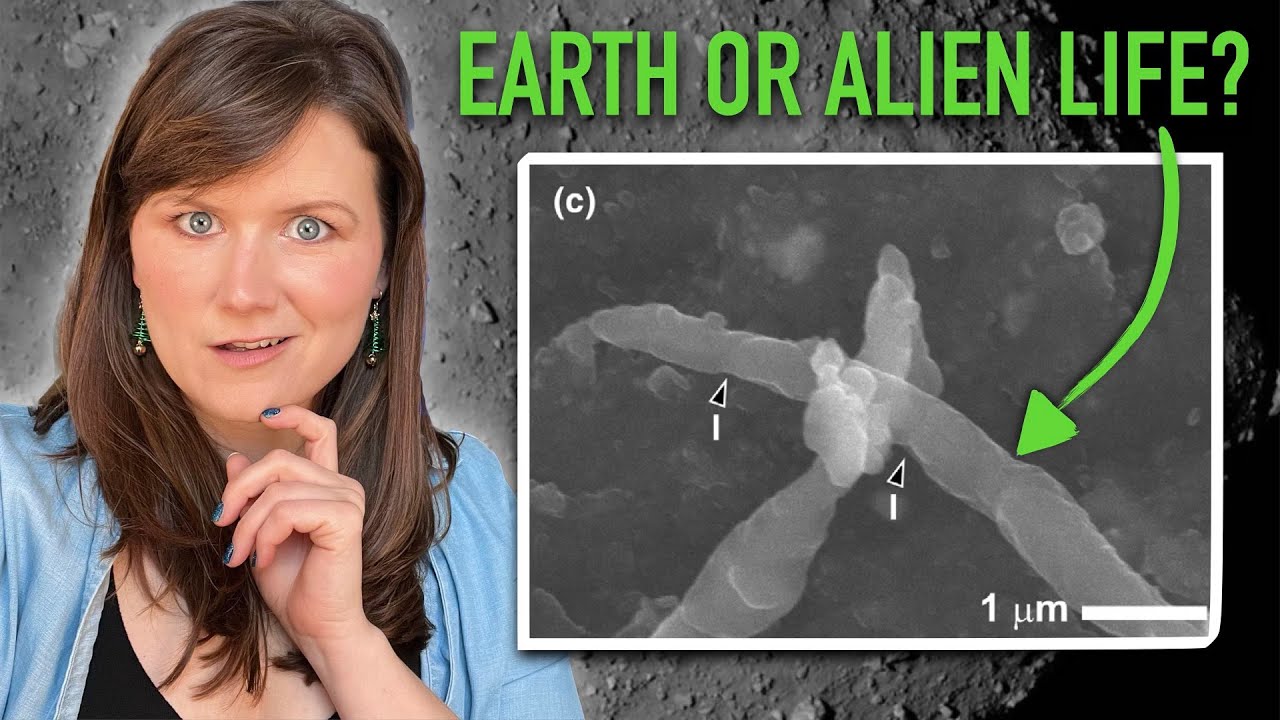 YouTube post by @DrBecky for KiwiCo. Caption reads: Did we find microbial LIFE on an ASTEROID?.
