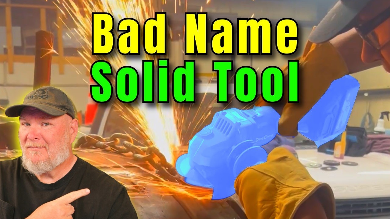 YouTube post by @denoftools for YesWelder. Caption reads: Can This Cordless Grinder Beat The Big Names?.