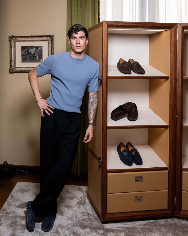 Instagram post by @joelvieten for Tod's. Caption reads: My dad wore @tods back then, I hope he’s smiling....