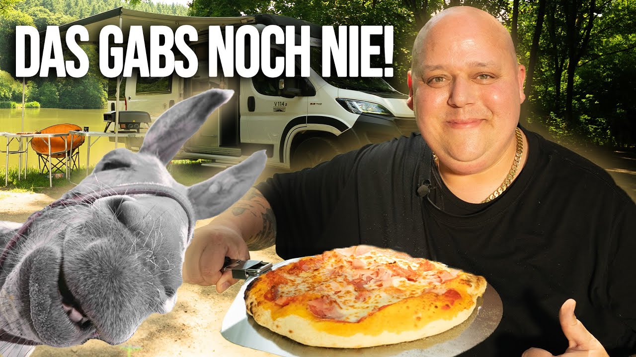 YouTube post by @BerndZehner for Uber Eats. Caption reads: Camping mit PIZZA und ESELN am See 🍕🫏.