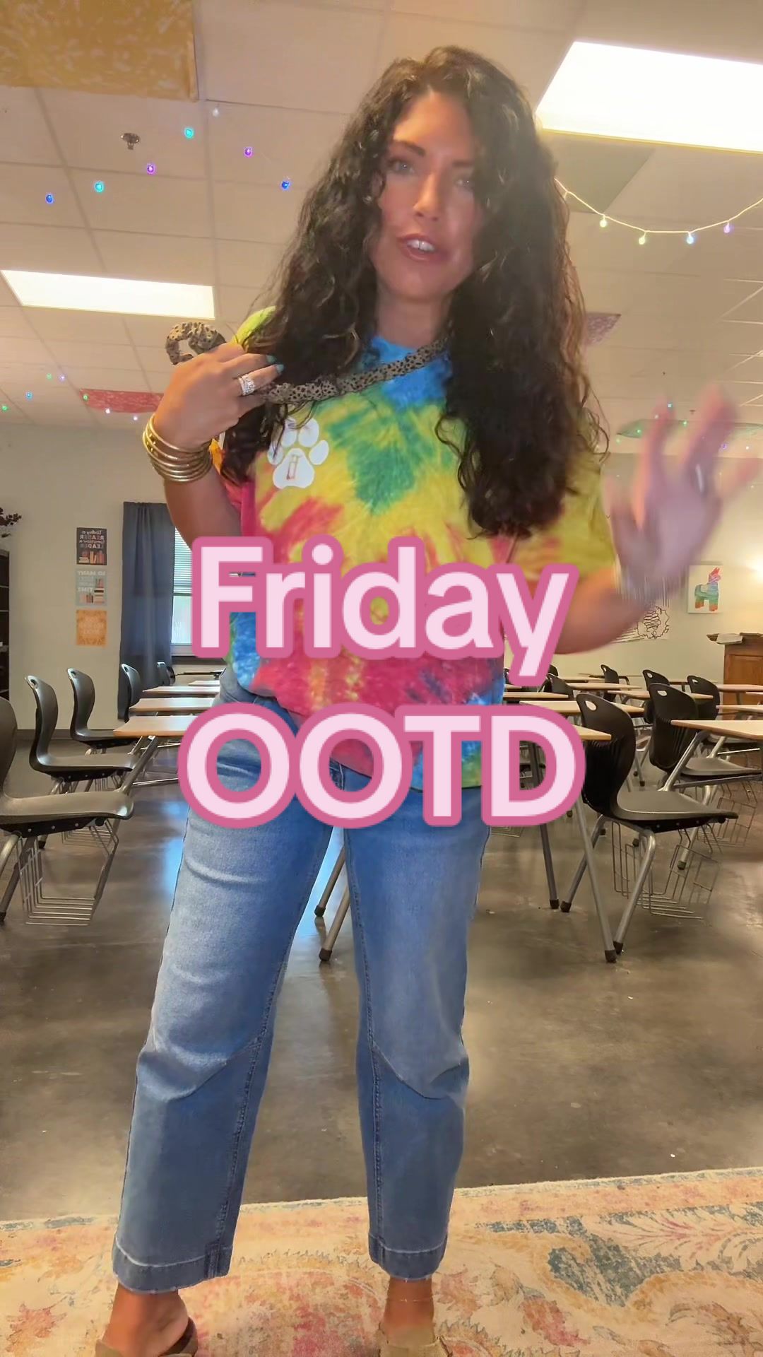 TikTok post by @danacwynn for Flamingo Shop. Caption reads: [...] #stretchyjeans @Flamingals by Flamingo Shop.