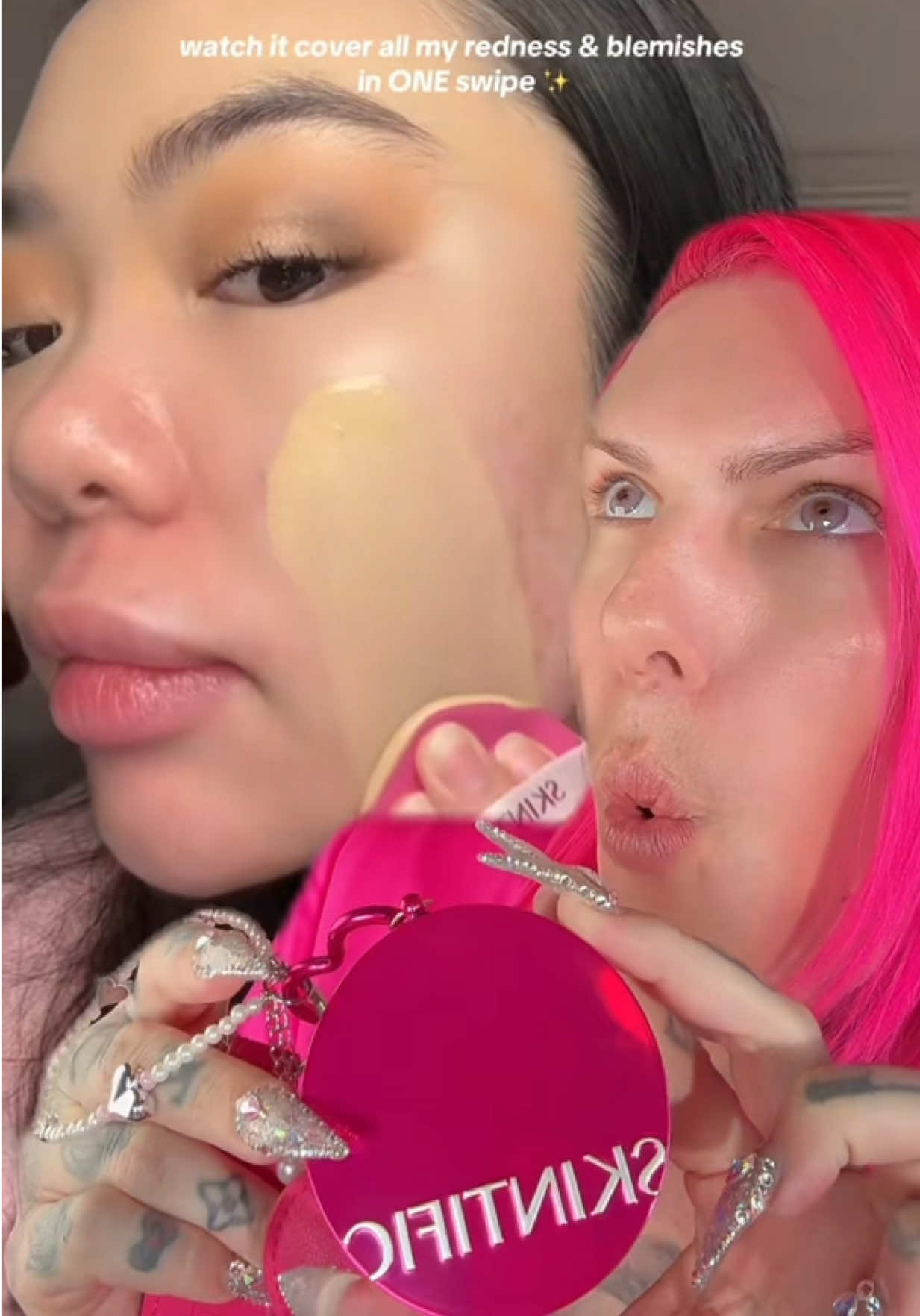 TikTok post by @jeffreestar for Skintific. Caption reads: [...] but does this cushion foundation from....