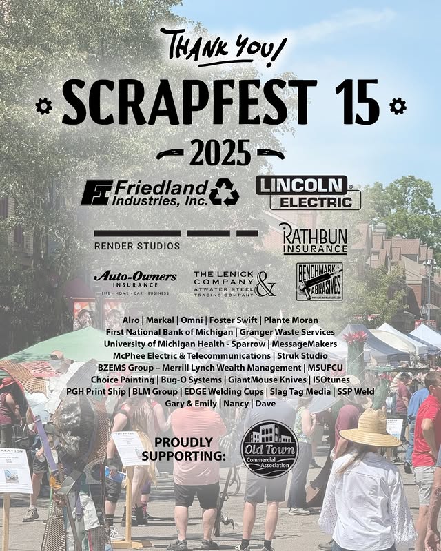 Instagram post by @scrapfestartfestival for Benchmark Abrasives. Caption reads: ⚙️💛 A Huge Thank You to Our ScrapFest 15....