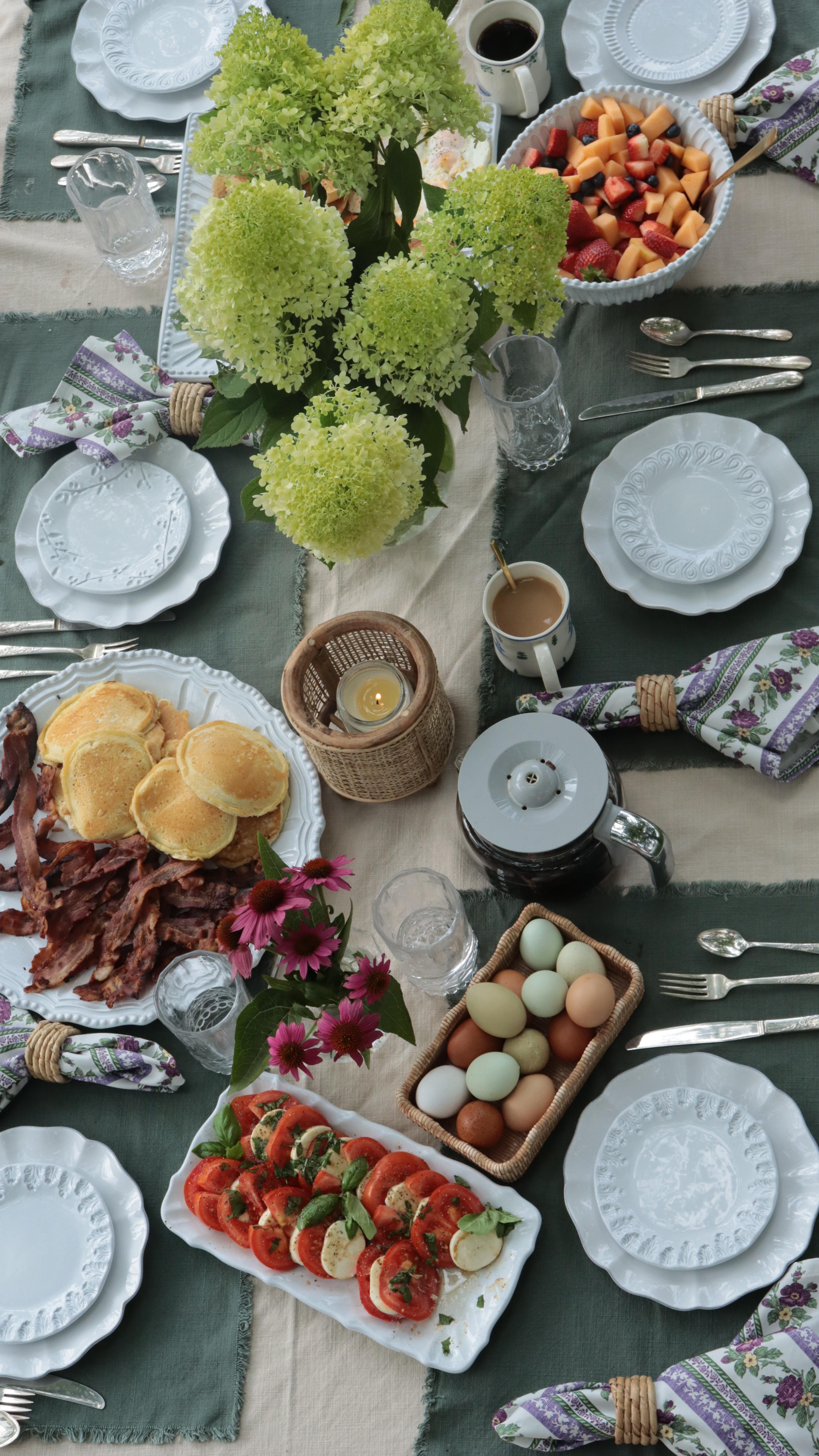 Instagram post by @stefmturner for The Company Store. Caption reads: Breakfast for dinner has kind of become our summer....