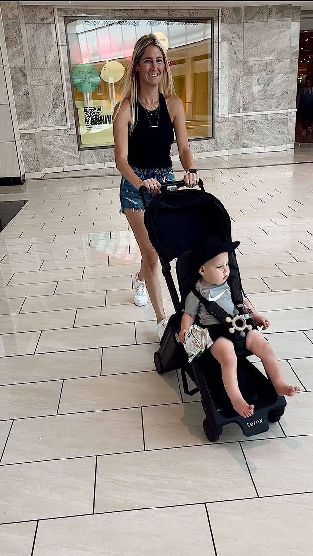 Instagram post by @trendyambitiousblonde_ for TernX. Caption reads: [...] suitcase or a stroller?? ✈️Thank you....