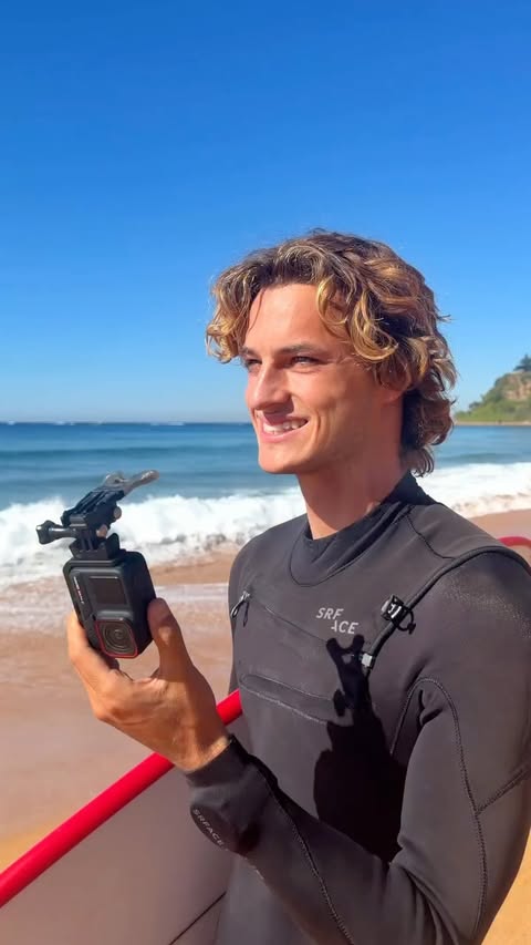 Instagram post by @surfingwithnoz for Insta360. Caption reads: [...] content 💎 Shot on the @insta360 Ace Pro 2....