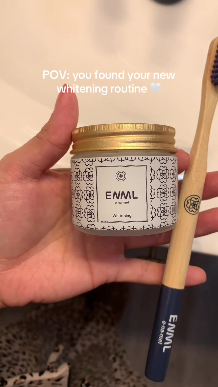 TikTok post by @claudiagonzalez6145 for ENML Toothpaste Tabs. Caption reads: [...] #whitening #oralhealth #selfcare @ENML....