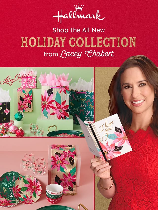 Instagram post by @thereallacey for Hallmark. Caption reads: [...] all new Lacey Chabert Collection from....