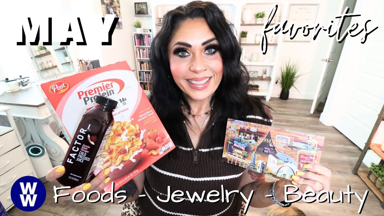 YouTube post by @jennclayton for Dive Bar Nutrition. Caption reads: MAY FAVORITES ❤️ - WW FOODS - BEAUTY - JEWELRY -....
