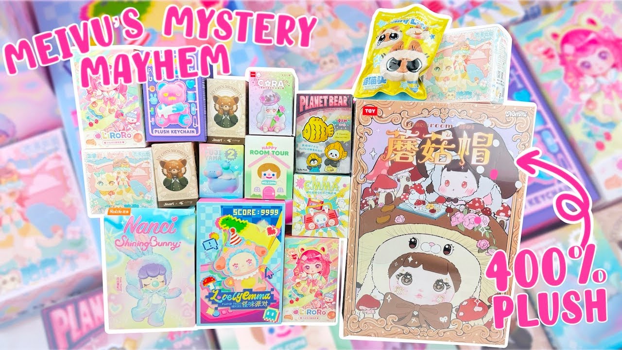 YouTube post by @Meivu for kikagoods. Caption reads: [...] UNBOXING! Opening 15+ Blind Boxes from....