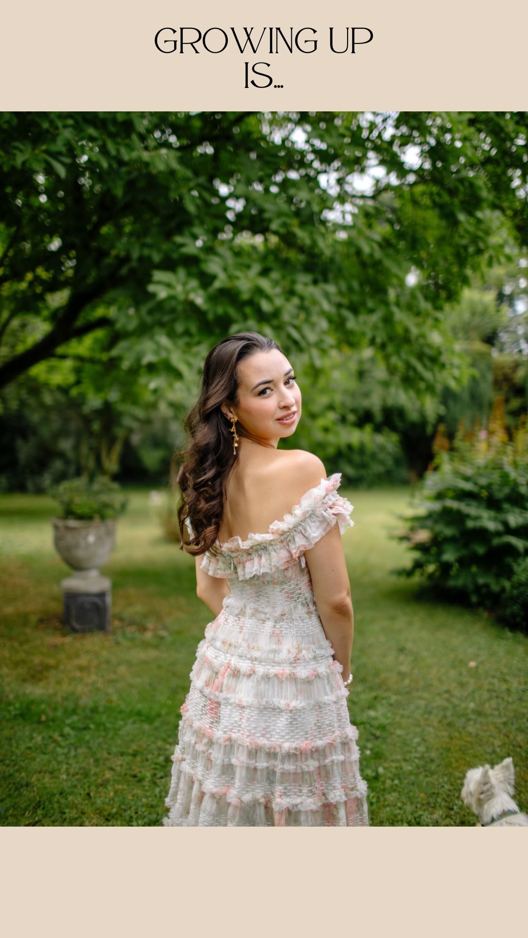 Instagram post by @hellomissjordan for Needle & Thread. Caption reads: Growing up is wearing princess dresses as a child,....