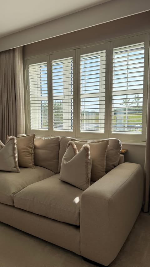 Instagram post by @nomalmaison for Blinds 2go. Caption reads: [...] Cotton White Shutter Blinds from @blinds2go....