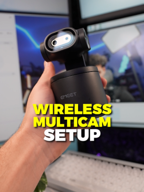 TikTok post by @fluxphy for EMEET. Caption reads: [...] Wireless Camera is Actually INSANE… 😳....