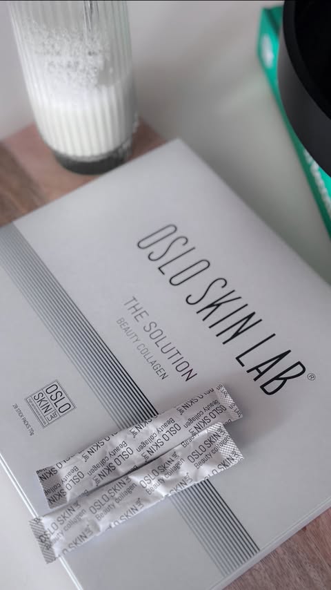 Instagram post by @donna.bartoli for Oslo Skin Lab. Caption reads: I’ve been taking collagen every single day for ten....