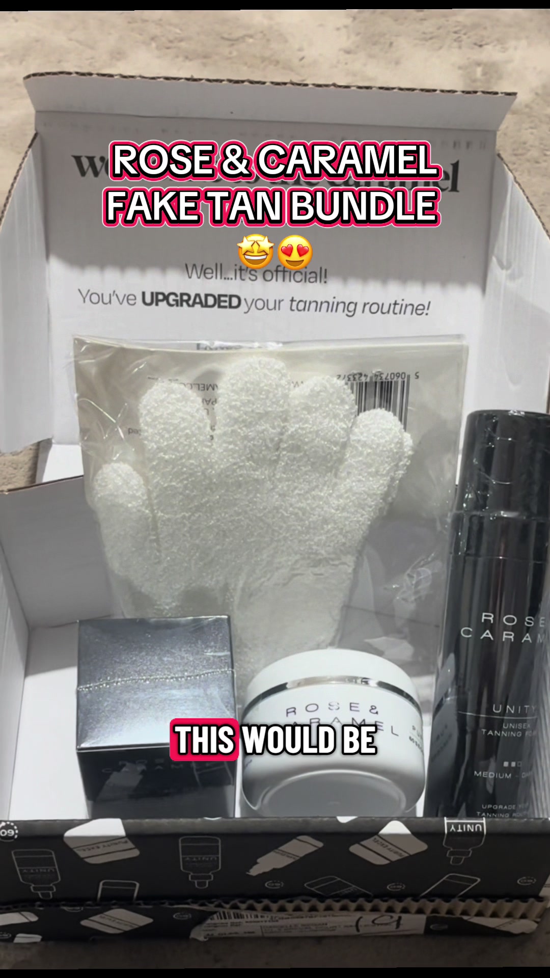 TikTok post by @dxnxelle5 for Rose & Caramel. Caption reads: GRAB YOURS QUICK 😍✨ @Rose & Caramel #tan #faketan....