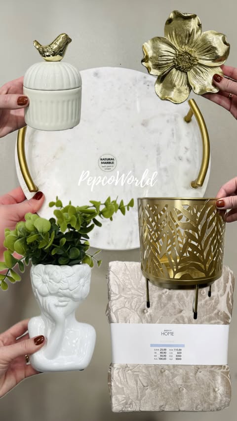 Instagram post by @pepcoworld for Pepco. Caption reads: ✨

marble tray 3200 ft / 35 zł / 9 €
plant stand....