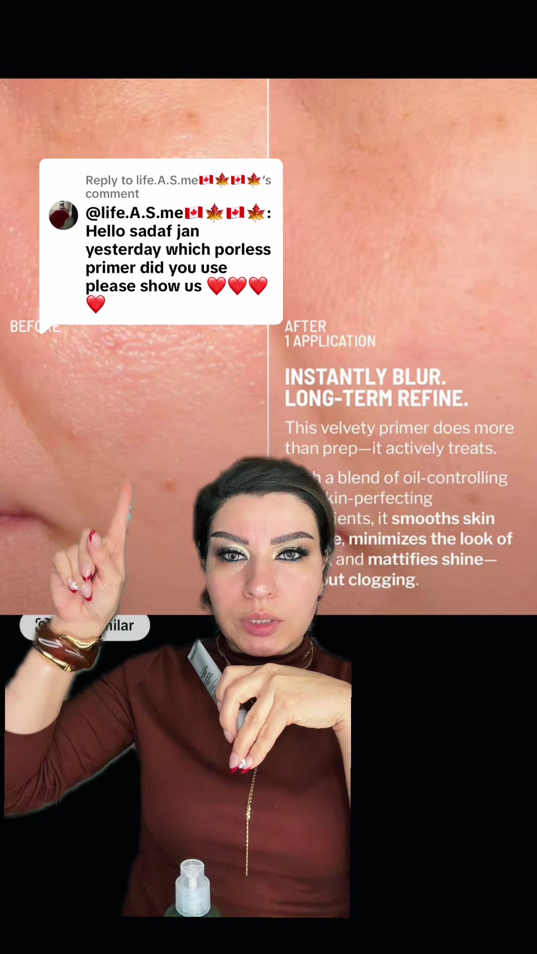TikTok post by @get_glam_with_sadaf for Dr Brandt Skincare. Caption reads: Replying to @life.A.S.me🇨🇦🍁🇨🇦🍁 @Dr. BRANDT....