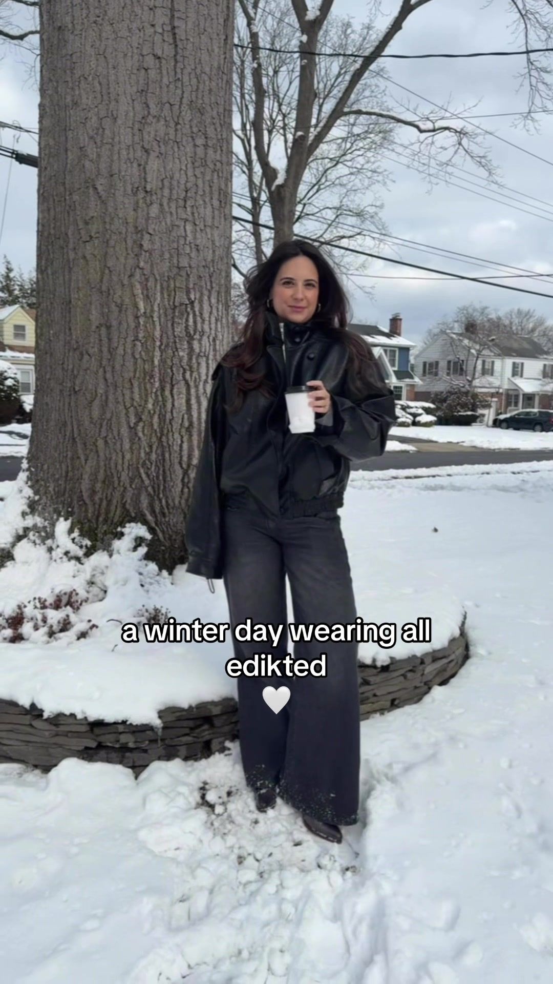 TikTok post by @amandasanz9 for Edikted. Caption reads: my wintertime essentials with @Edikted🤍 use my....